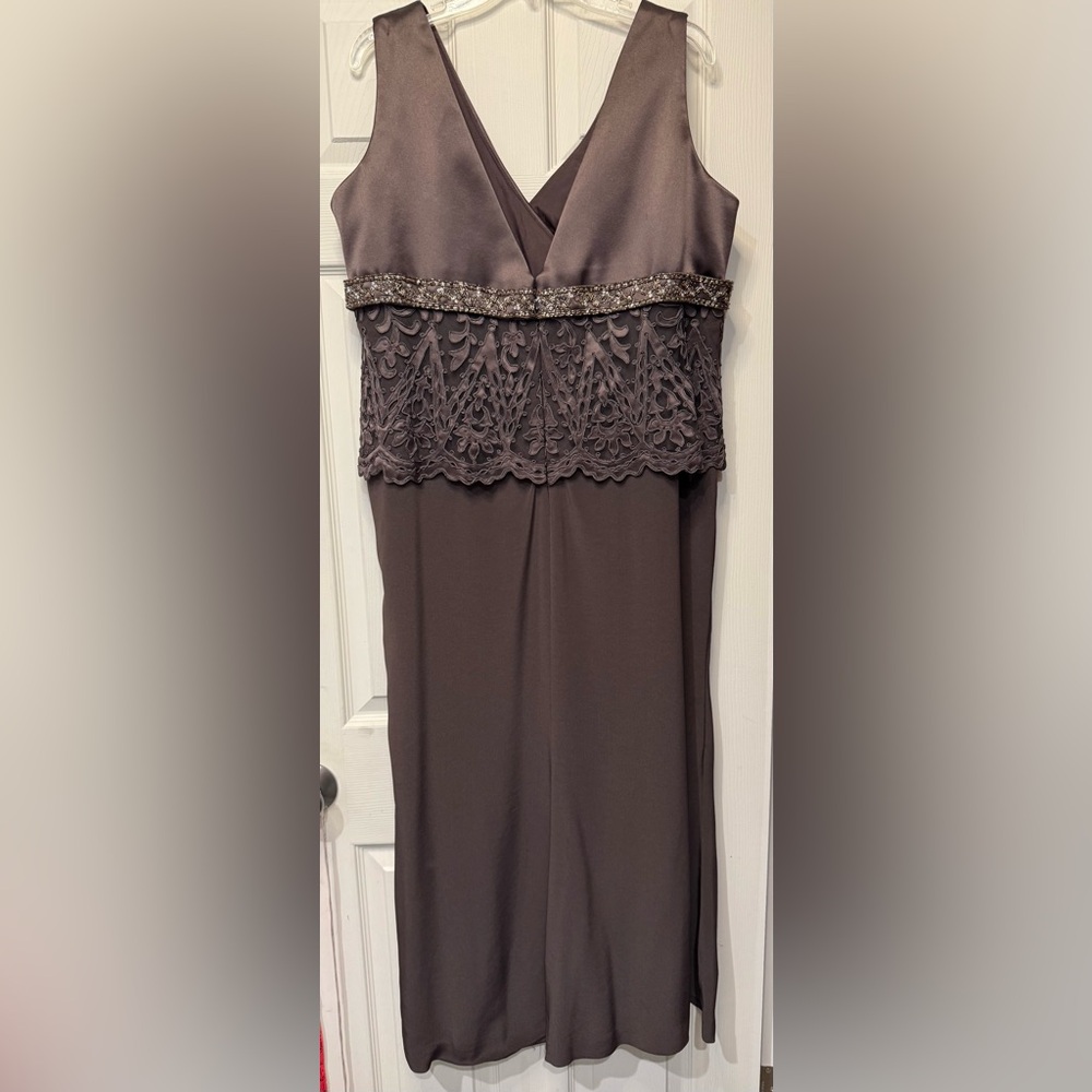 *Prom* Montage by Mon Cheri Chocolate Lace & Bead Accent Maxi Dress - Picture 5 of 6